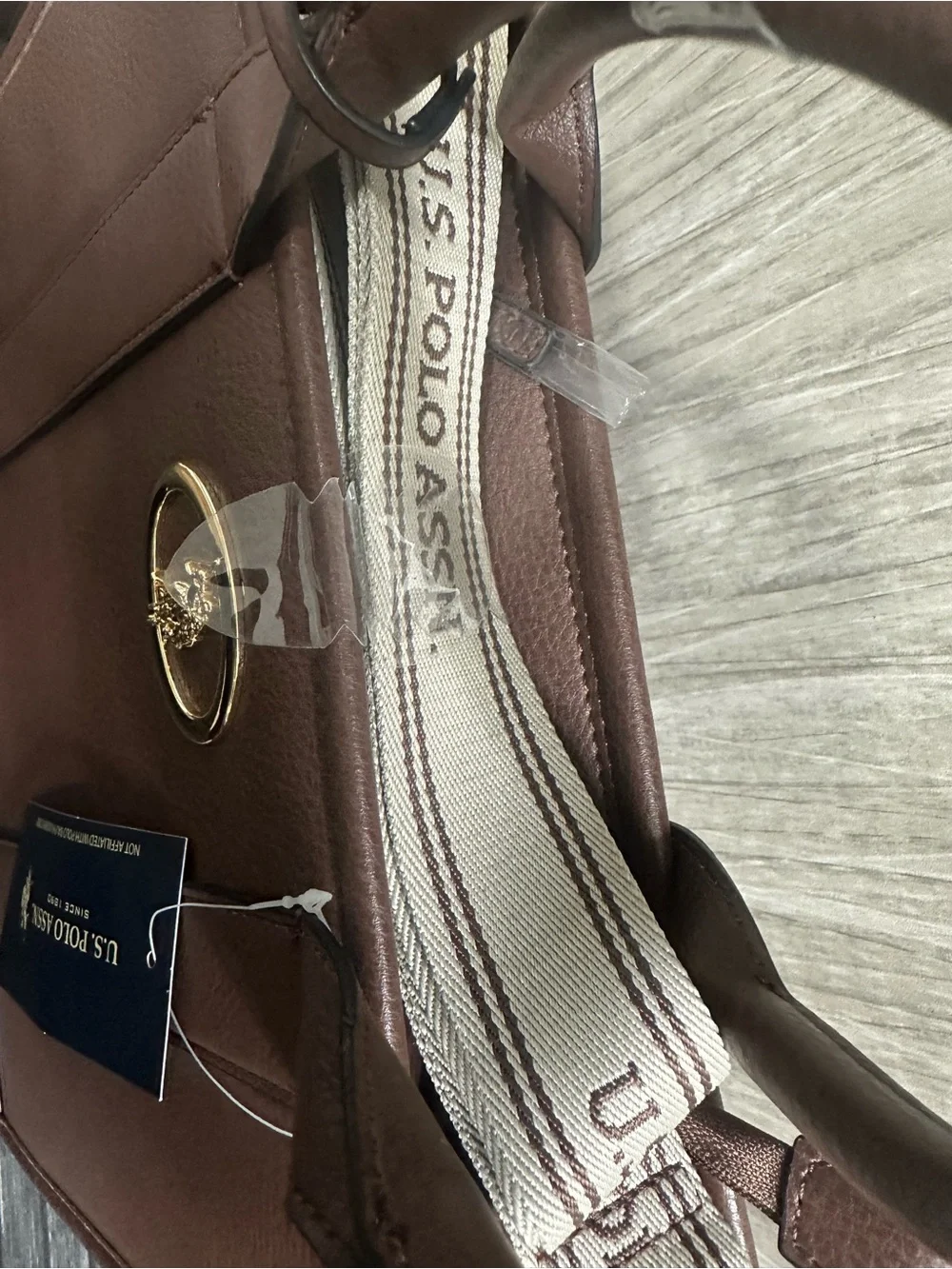 U.S. Polo Assn. Brown Pebbled Leather Satchel with Gold Logo